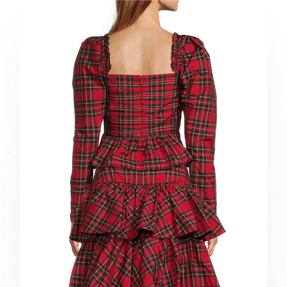 NWT Antonio Melani Elvira Plaid Tie Square Neck Long Puffed Sleeve Blouse Sz 6 - Picture 5 of 11